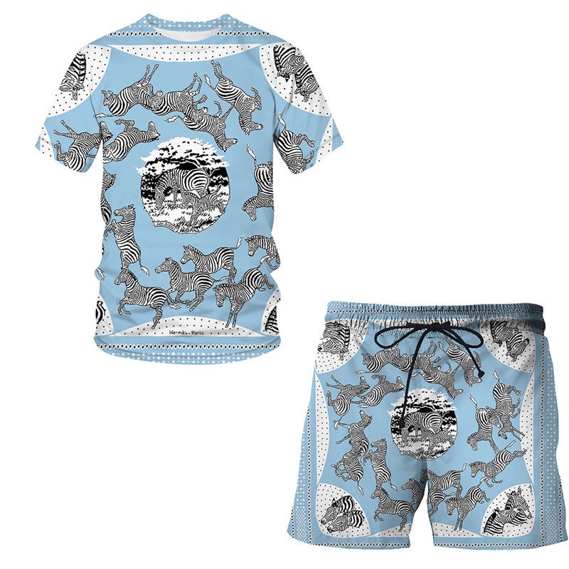 European Code Hawaii Seaside 3D Printing Men'S Casual Loose Suit Beach Short Sleeve Shorts - Image 2